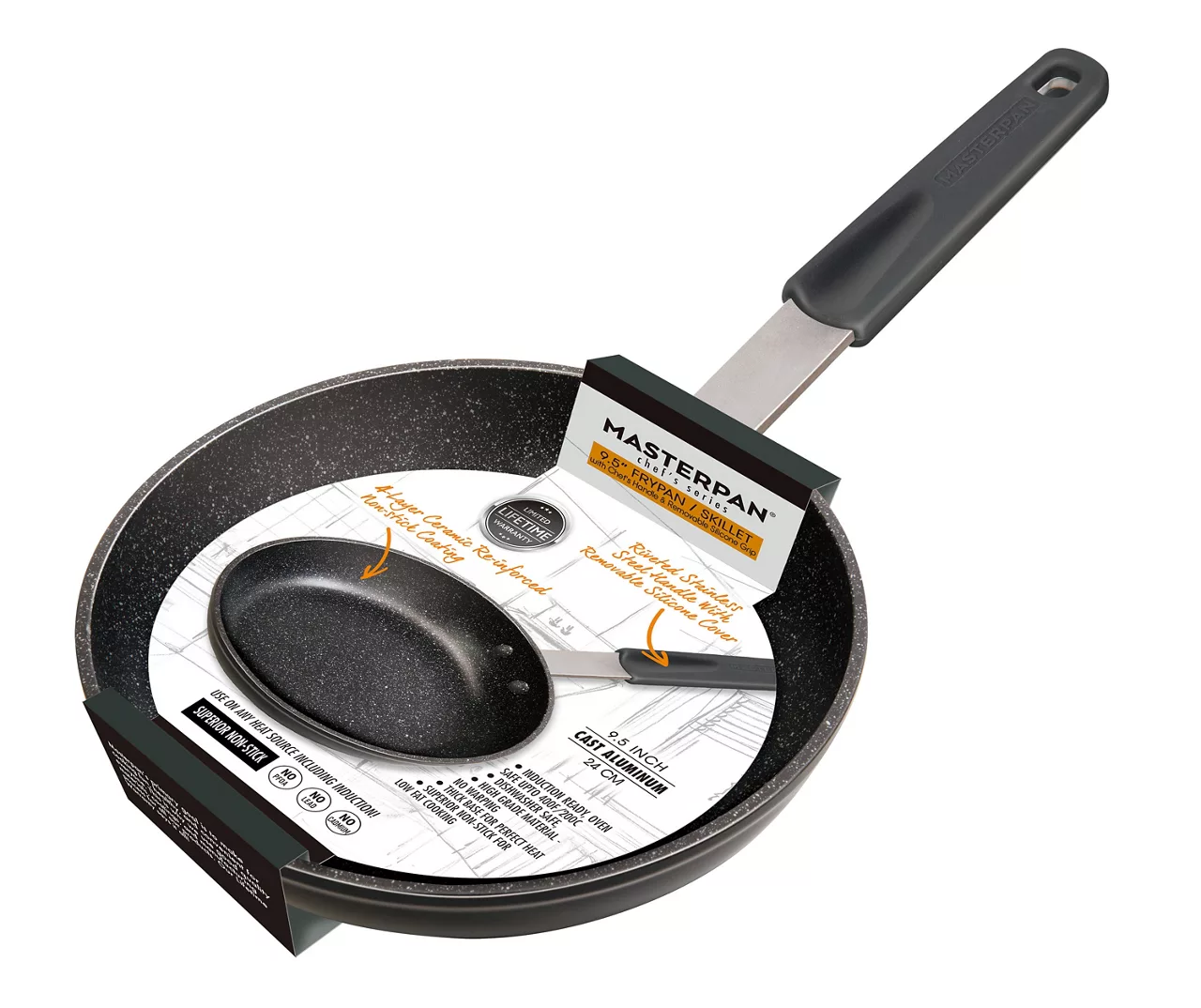 Masterpan 9.5" Black Speckled Non-Stick Aluminum & Stainless Steel Fry Pan - Image 3