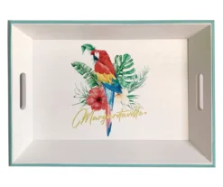 White & Turquoise Parrot Decorative Tray
