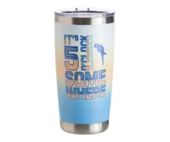 "5 O'Clock Somewhere" Blue & Peach Ombre Travel Tumbler, 20 Oz.