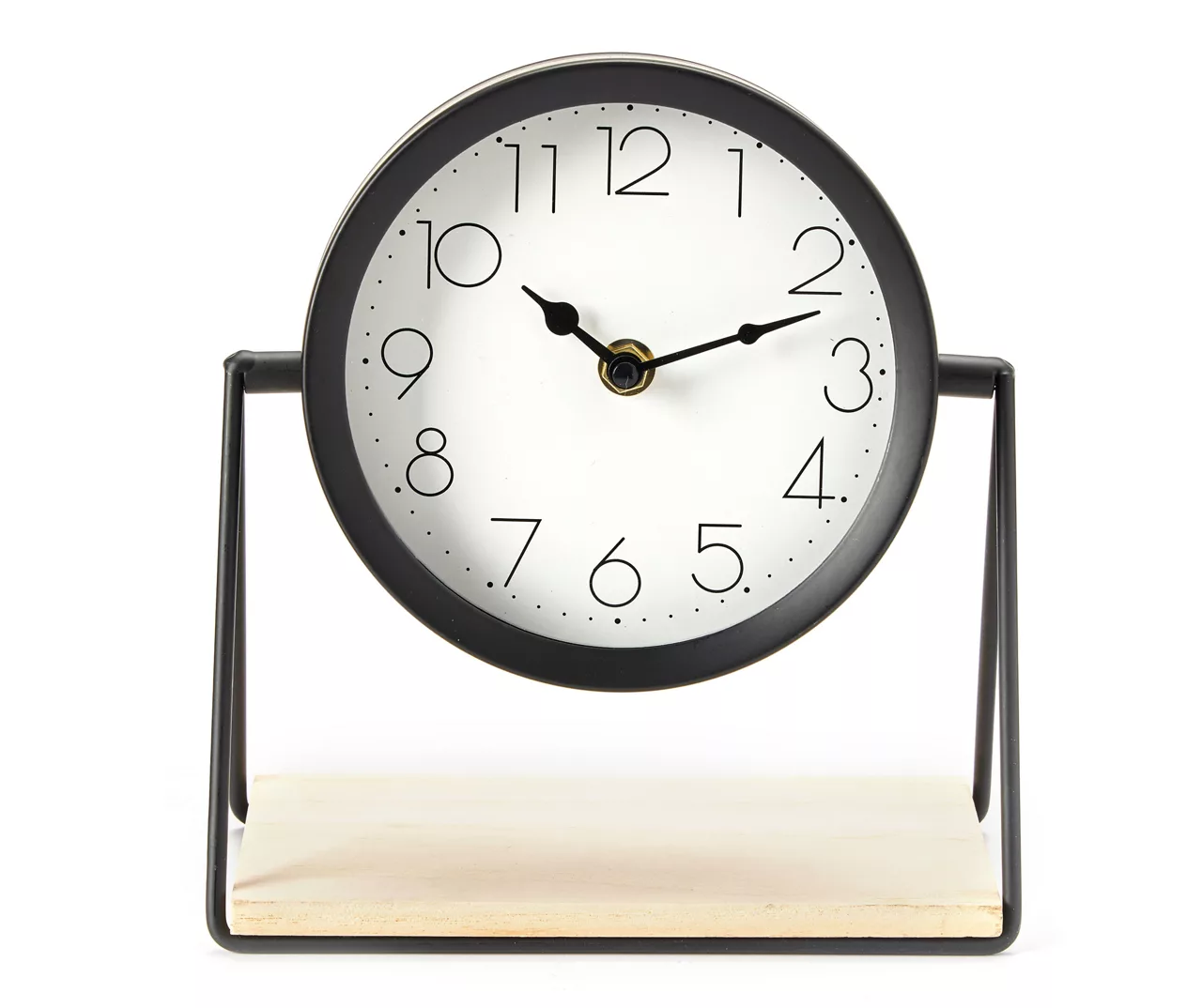 Bohemian Farmhouse Black Metal Clock With Wood Base