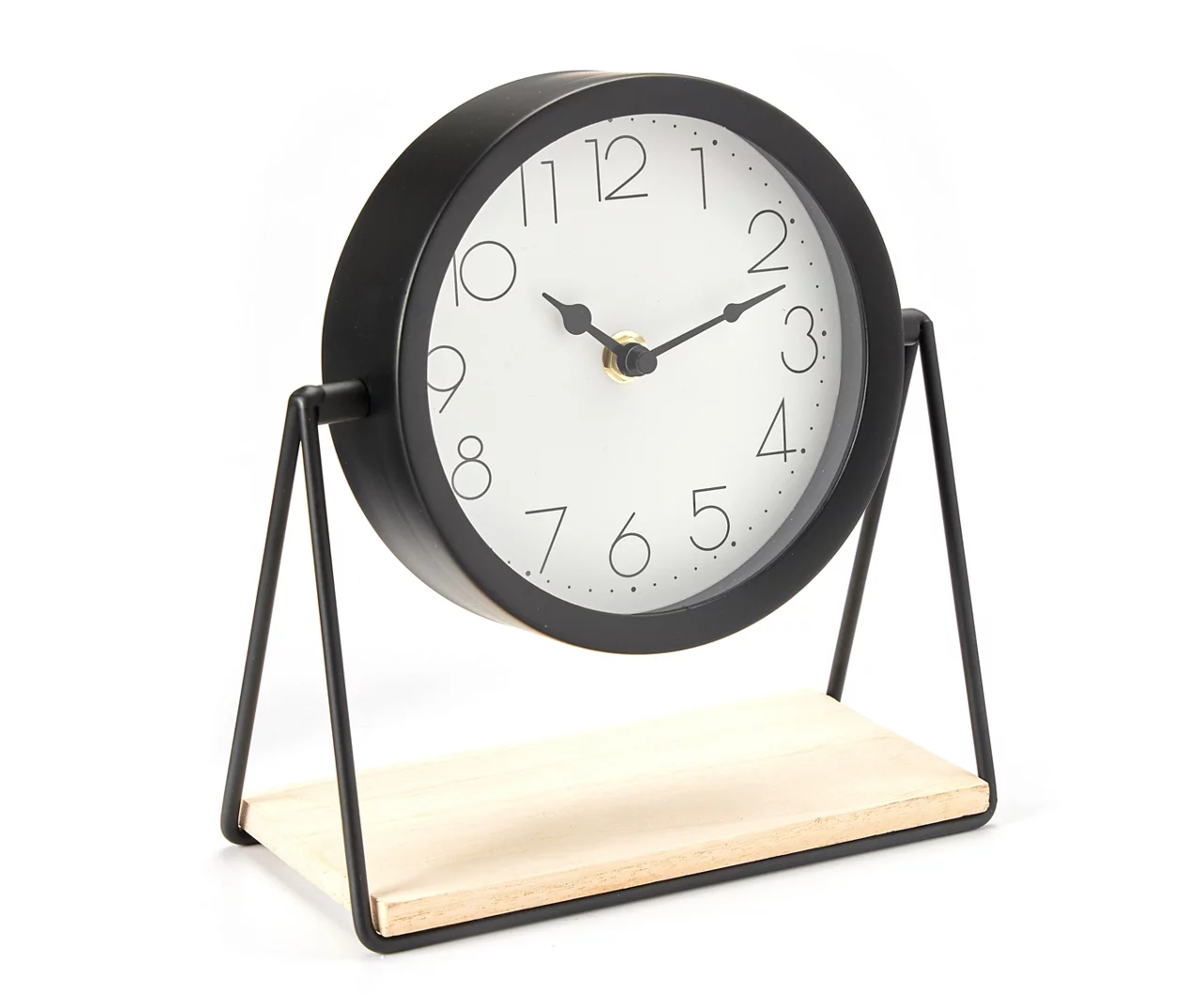 Bohemian Farmhouse Black Metal Clock With Wood Base - Image 2