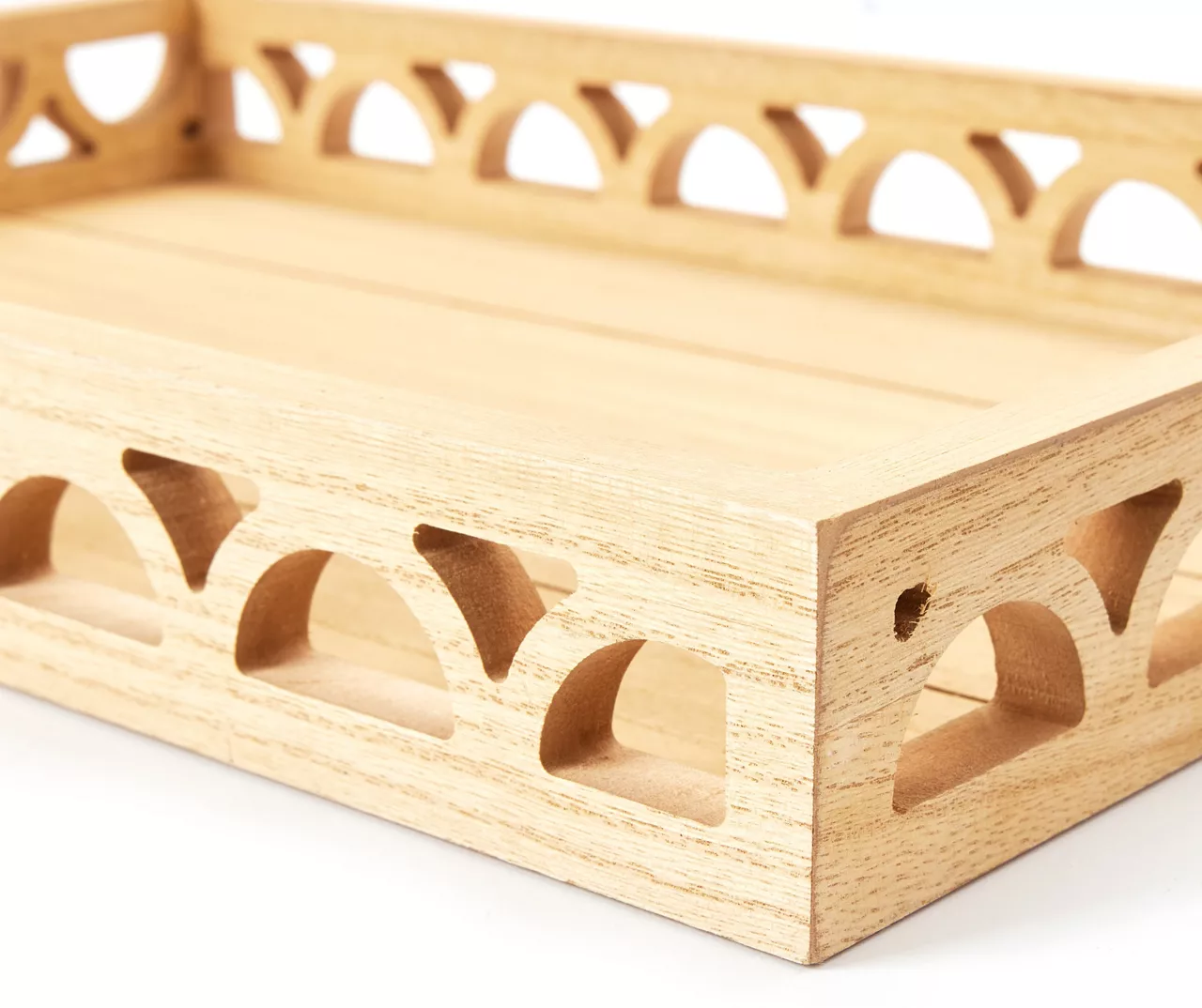 Bohemian Farmhouse 15.5" Natural Brown Arch Cut-Out Rectangular Decorative Tray - Image 3