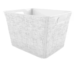White Printed Tweed Pattern Storage Bin, (15.5")