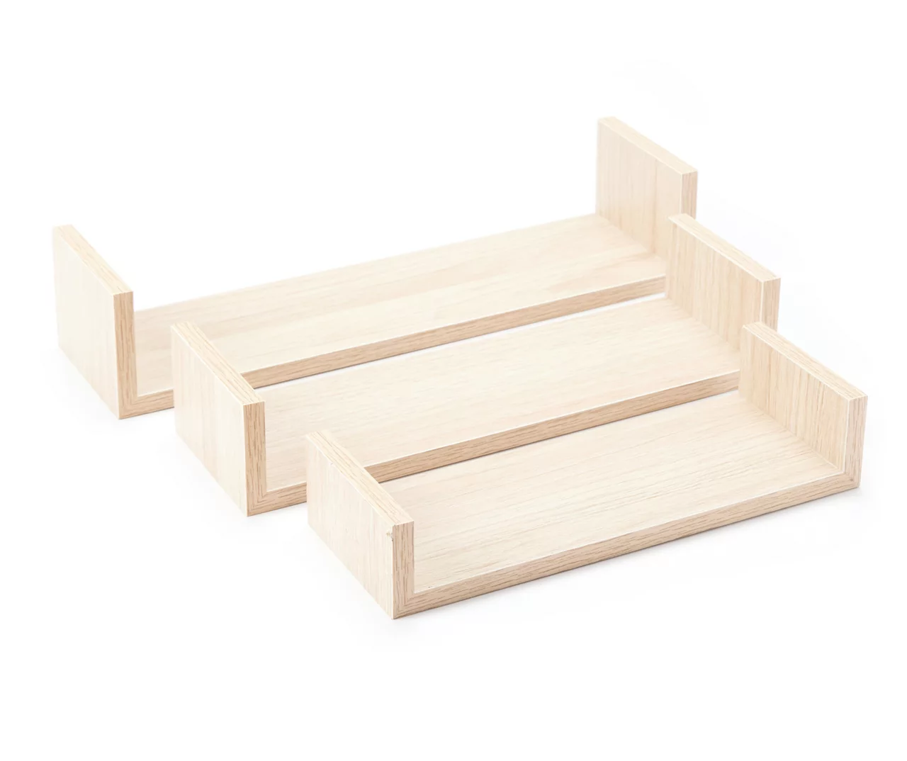 Natural Brown U-Shape 3-Piece Wall Shelf Set - Image 2