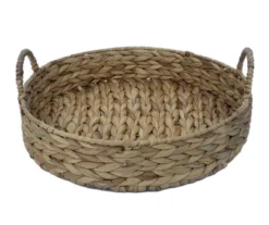 Brown Woven Round Water Hyacinth Decorative Tray, (14")