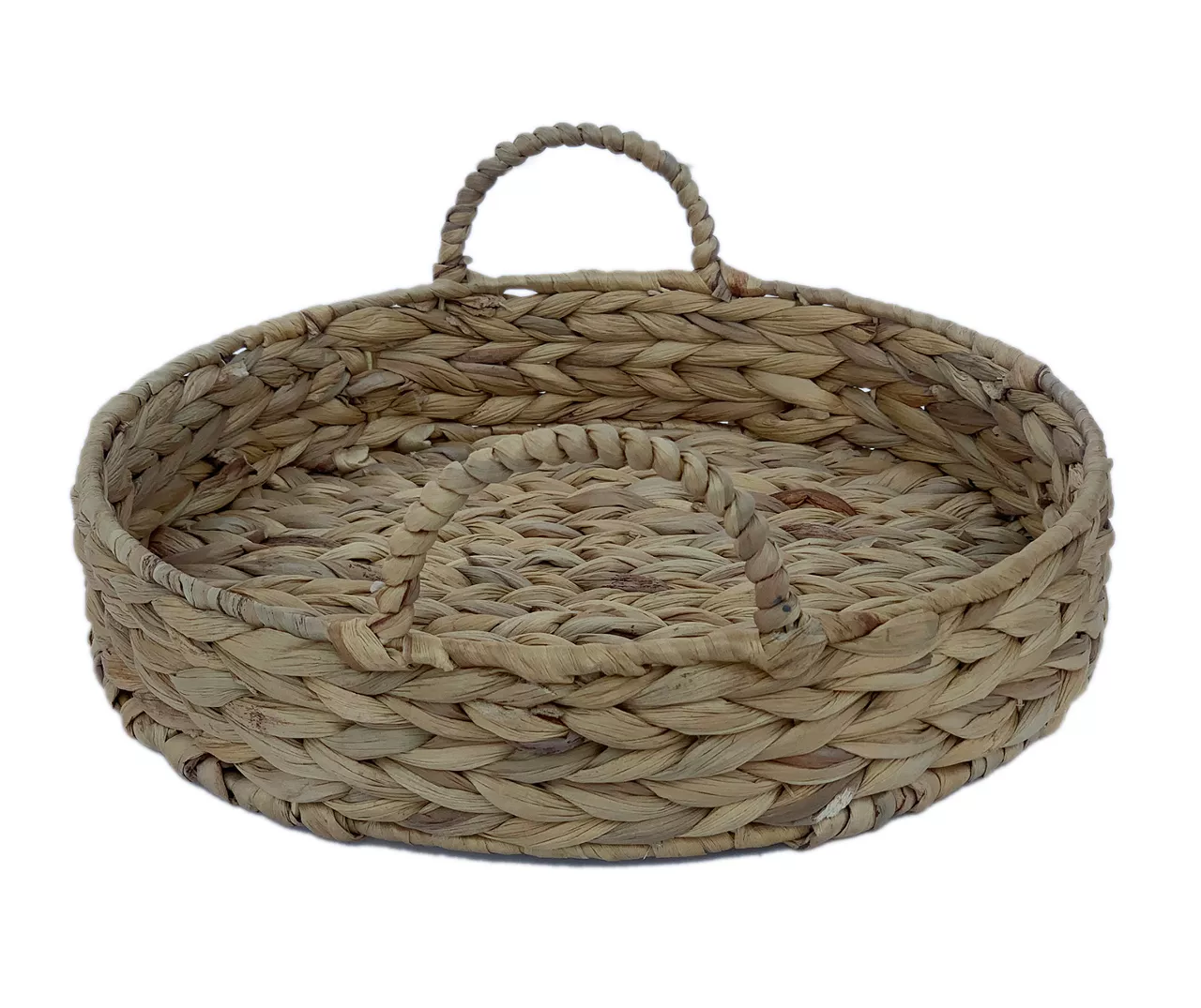 Brown Woven Round Water Hyacinth Decorative Tray, (12") - Image 2