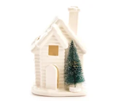 Frosted Forest White House & Bottle Brush Tree Ceramic LED Tealight Candle
