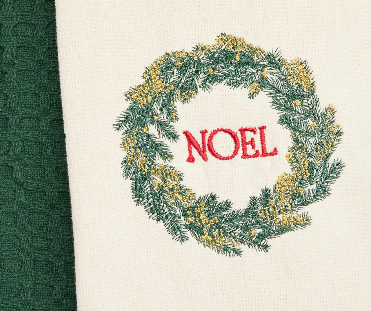 Festive Gathering "Noel" Ivory & Green Wreath 2-Piece Kitchen Towel Set - Image 2