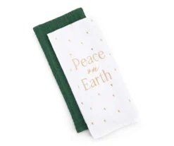 Festive Gathering "Peace On Earth" White & Green 2-Piece Kitchen Towel Set
