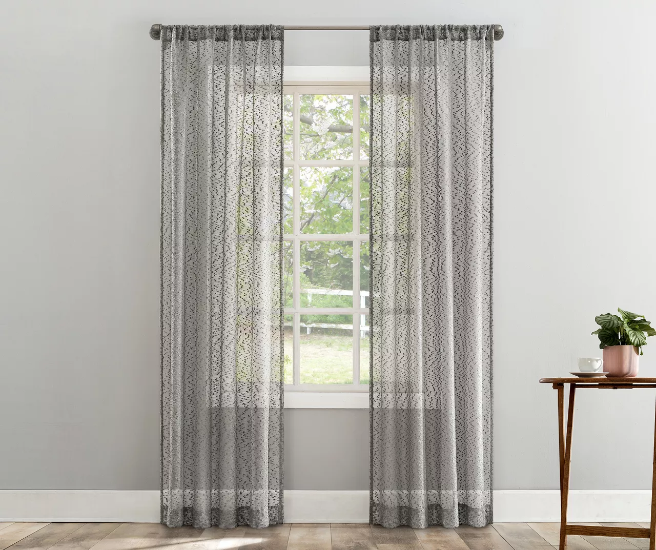 Tinsley Gray Boucle Light-Filtering Rod Pocket Curtain Panel, (84")