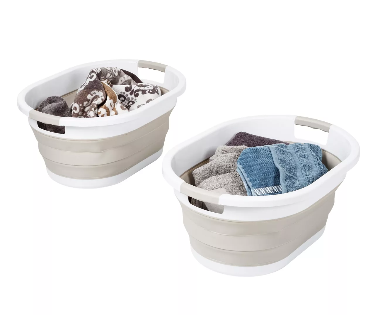 Warm Gray & White Collapsible Laundry Baskets, 2-Pack - Image 9