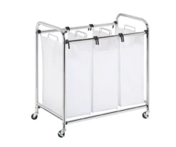 White & Chrome Heavy Duty Triple Laundry Sorter
