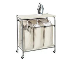 Beige Triple Laundry Sorter & Ironing Table