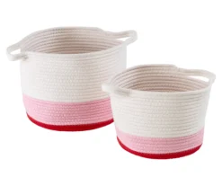 White, Pink & Red Cotton Rope 2-Piece Nesting Storage Basket Set